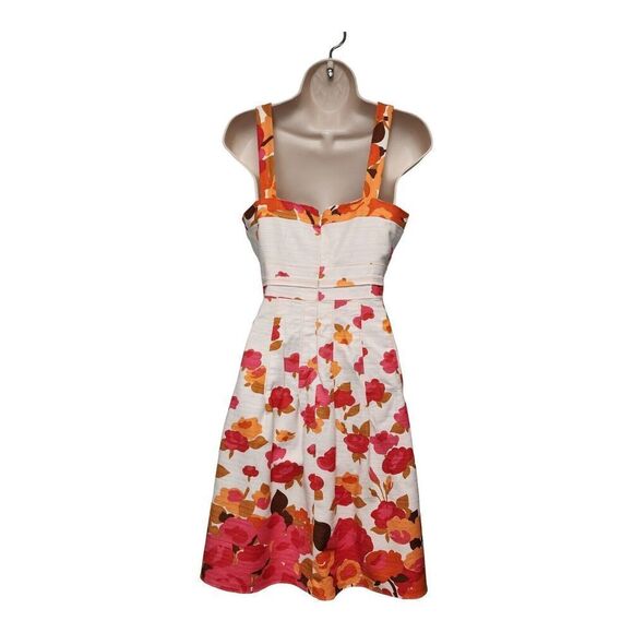 Adrianna Papell Women's Multicolor Floral Beige/Orange Fit-Flare Knee Dress Sz 6 - Picture 4 of 9
